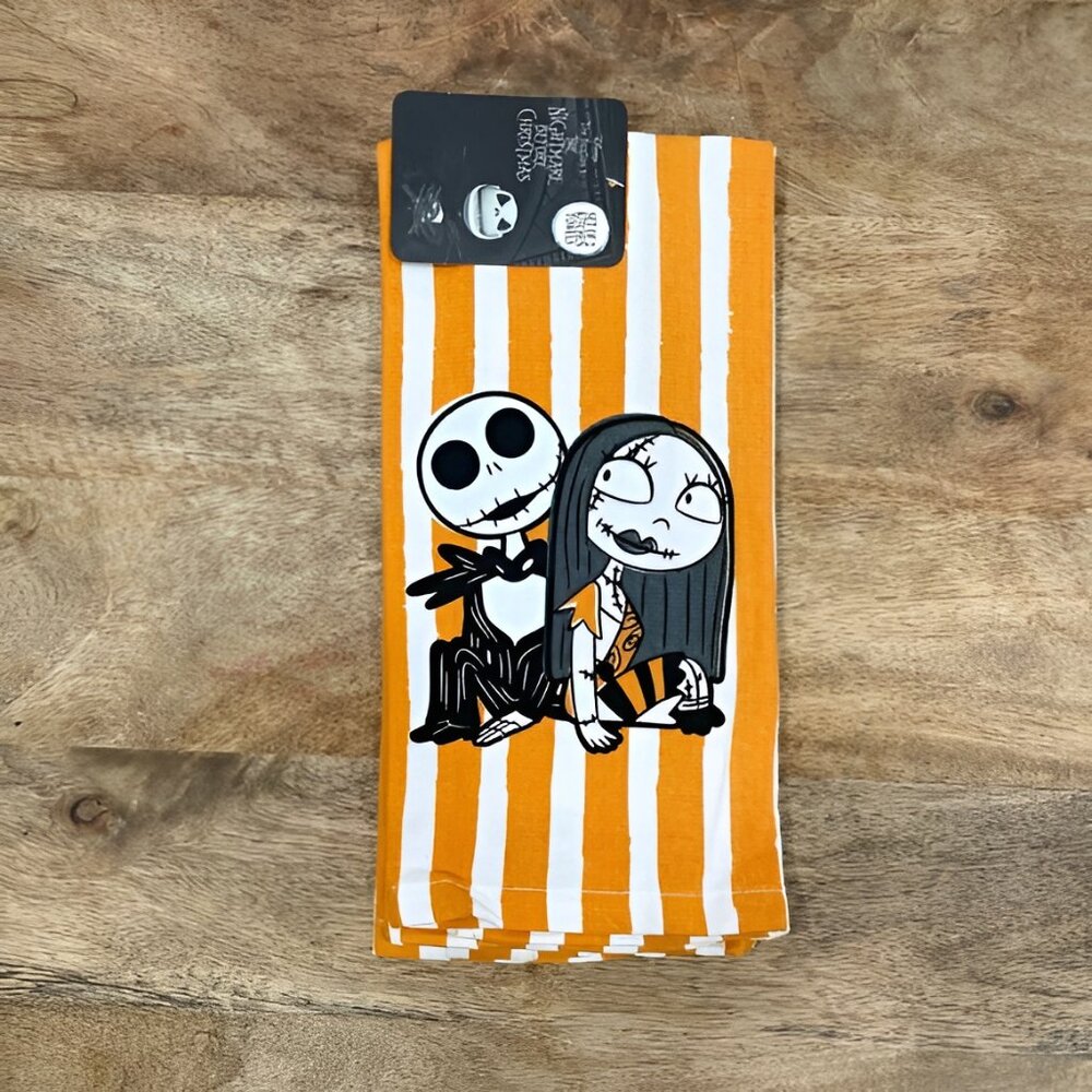 NEW 2Pk Nightmare Before Christmas Jack & Sally Striped Kitchen Towels